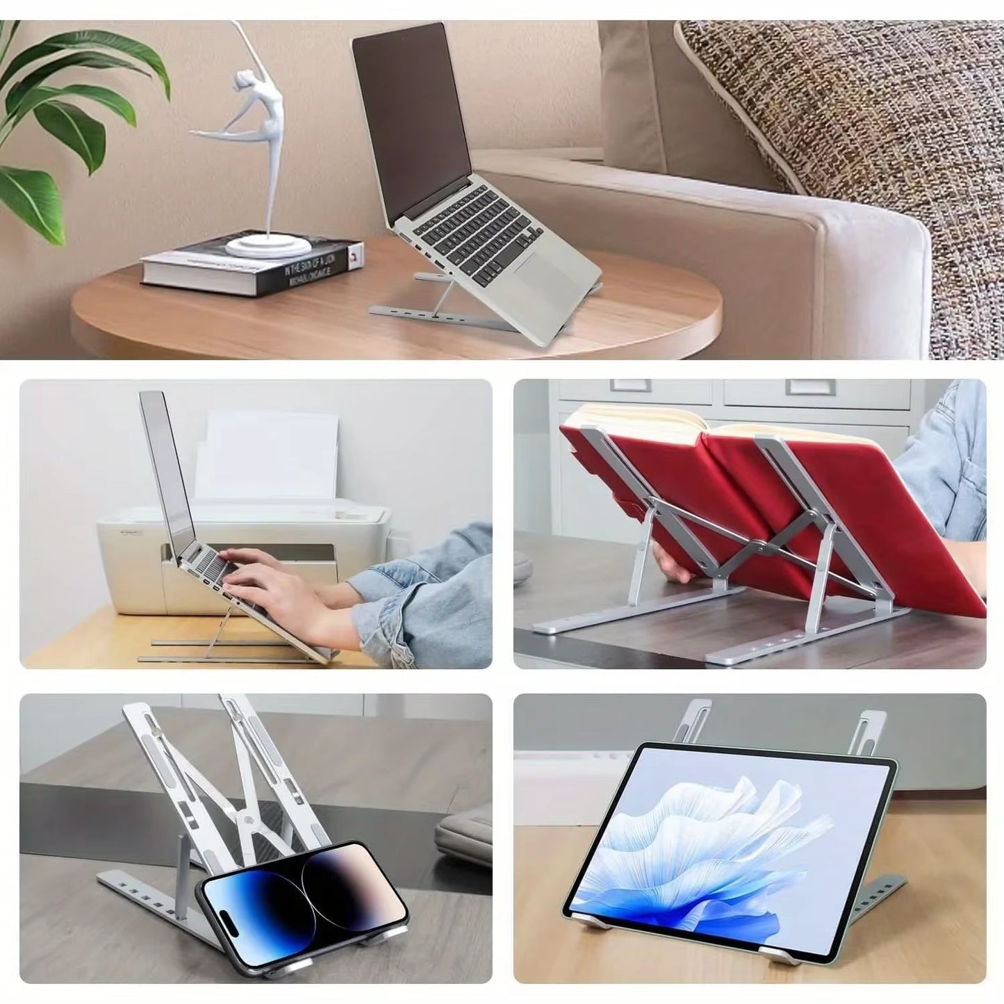 Adjustable Aluminum Laptop Stand – Ergonomic 6-Level Height Riser