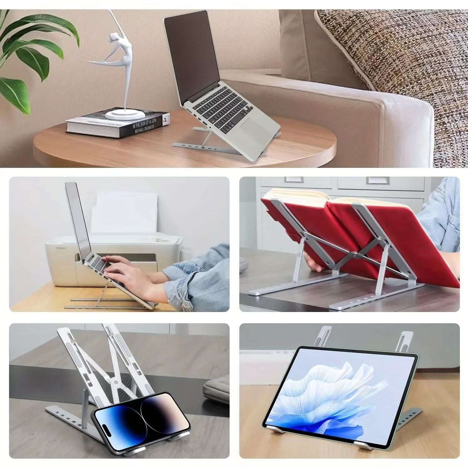 Adjustable Aluminum Laptop Stand – Ergonomic 6-Level Height Riser