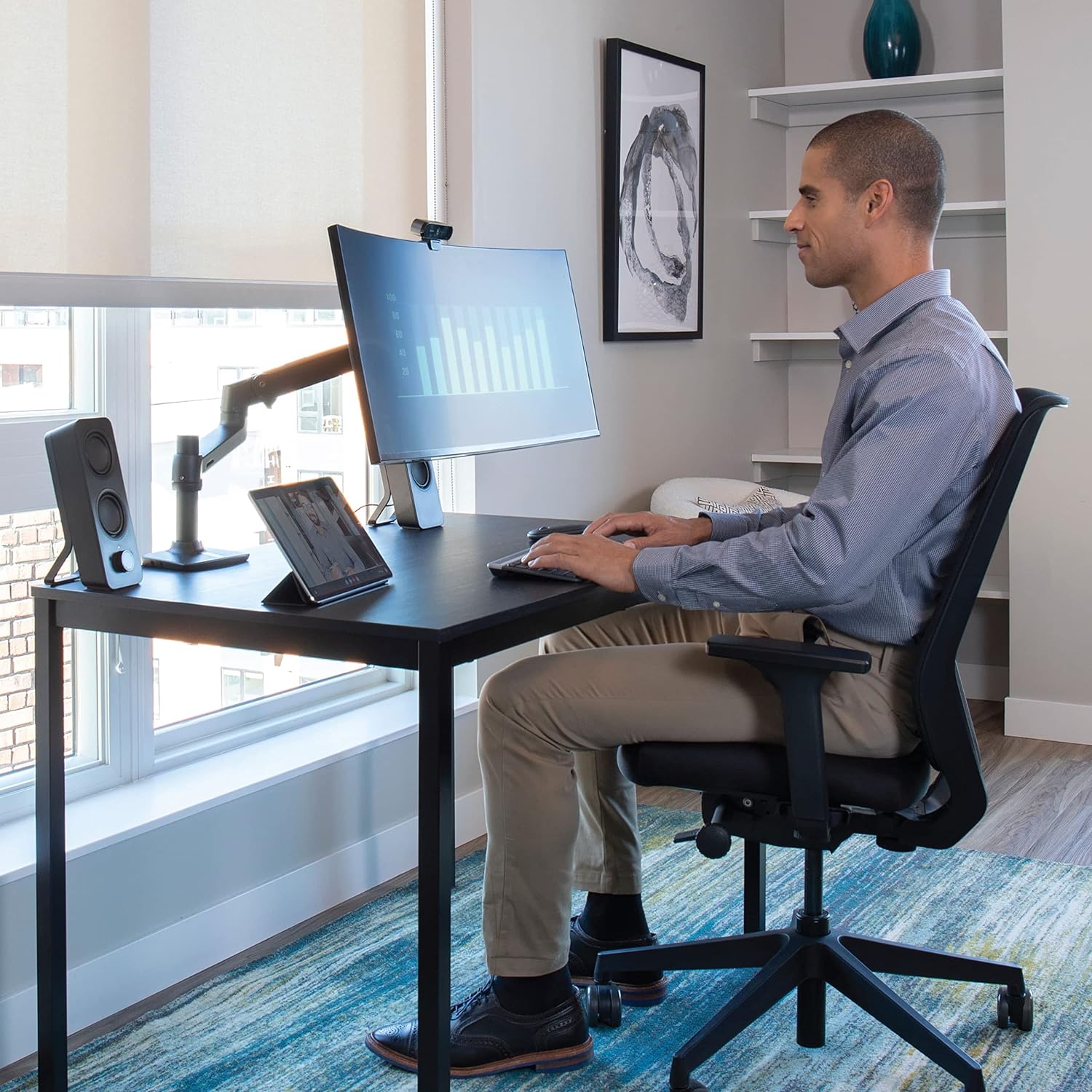Premium Adjustable Single Monitor Arm-Ergonomic Desk Mount (Fits 17-34")