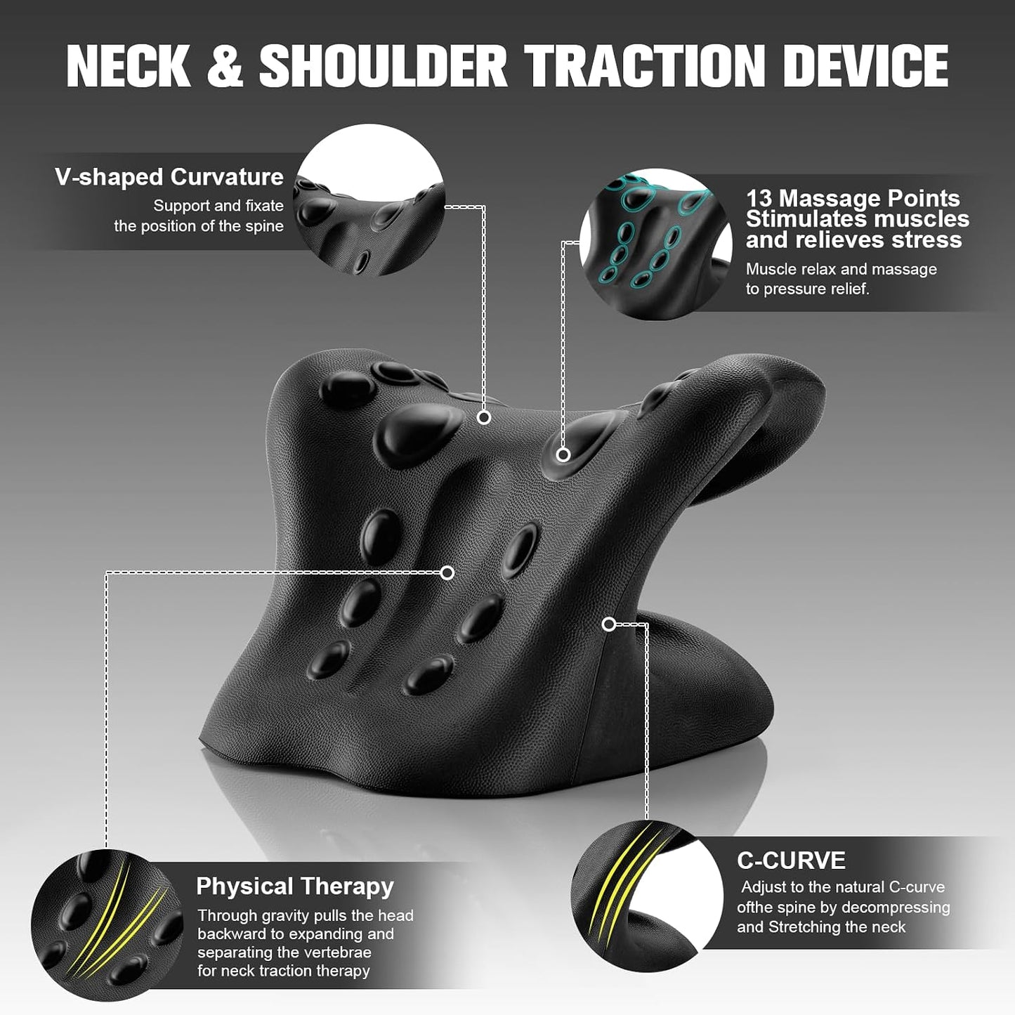 Cervical Neck Traction & Posture Correction Pillow- Spinal Descompression Relaxer 