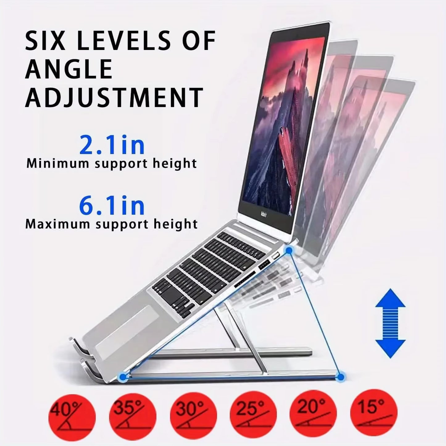 Adjustable Aluminum Laptop Stand – Ergonomic 6-Level Height Riser