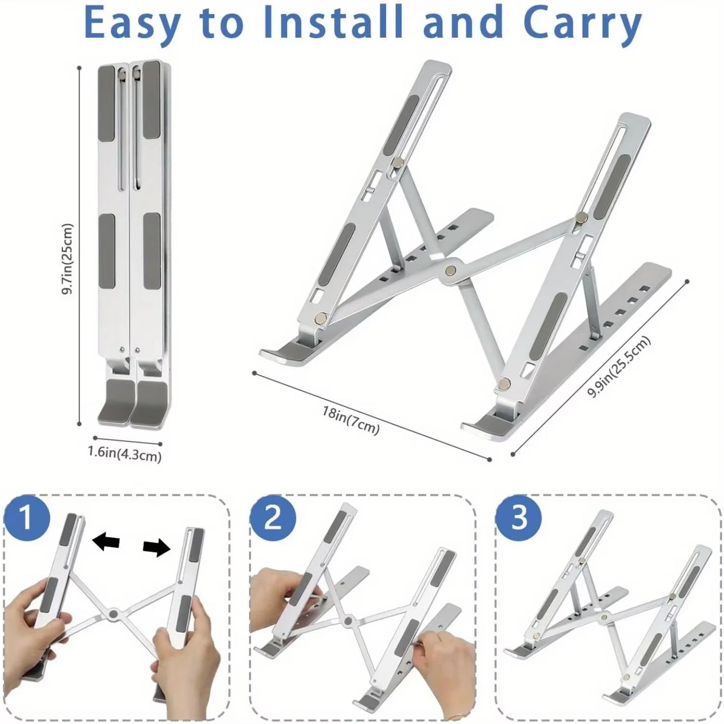 Adjustable Aluminum Laptop Stand – Ergonomic 6-Level Height Riser